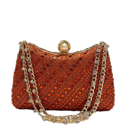 Orange Flash Luxury Rhinestone Decoration Evening Bag Women's Fashionable Elegant High-end Clutch Bag