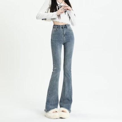 light blue Micro-La Jeans Women's 2024 Summer New High Waist Slim-Fit Slimming Casual All-Match Trendy Horseshoe Pants