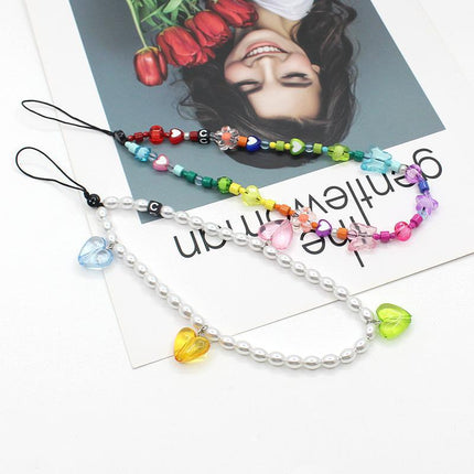 Online popular anti-lost mobile phone chain rainbow mobile phone chain same enamel beads DIY mobile phone lanyard factory direct sales