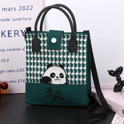 Cute Panda National Style Trendy Tote Bag Crossbody Large Handbag All-match Daily Casual Soft Rubber Handle