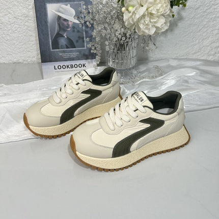 Genuine Leather Women's Sneakers 2025 Autumn New Breathable Fashion Versatile Thick-Soled Height-Increasing Sports Casual Trendy Sneakers