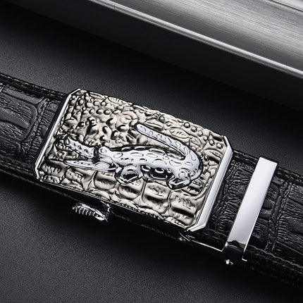 Men's Crocodile Pattern Leather Belt with Alloy Automatic Buckle, High-Quality Belt for Men, Casual and Business Versatile, Crocodile Pattern with a High-End Feel