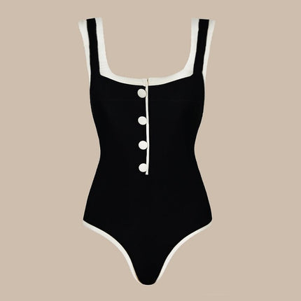 2025 European and American Swimwear New Simple Black and White Small Fragrant Style Explosions Conjoined Swimsuit suit Women's Cross-border 25313
