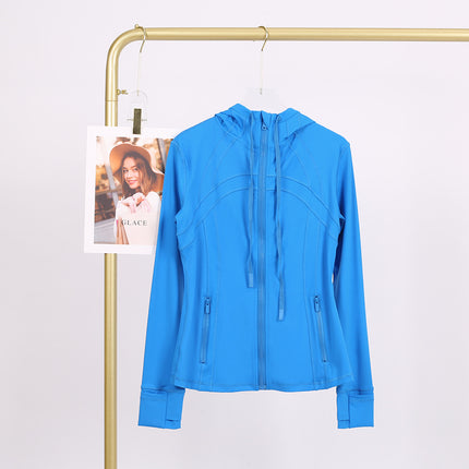 LULU in stock Hooded Jacket Running Yoga Jacket Sports Slim Zipper Cardigan Fitness Top Women