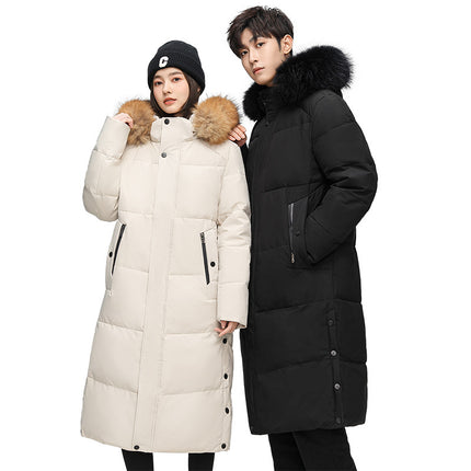 Winter Trendy Brand Thickened White Duck Down Warm Cold-proof Coat Down Jacket Men's Long Over-knee Hooded Jacket