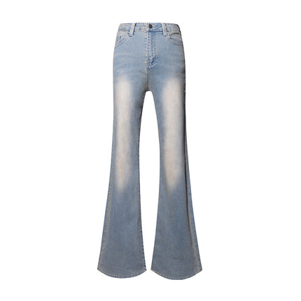 fleece-lined Thickened light blue Micro-blare Jeans Women's Autumn and Winter 2024 New High Waist Elastic Slimming Horseshoe Flared Pants