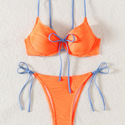 Billion Swimming 2024 European and American New Sexy Contrast Color Split Bikini Hard Bag Swimsuit Women's Strap Bikini Cross Border