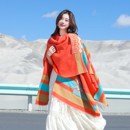 Qinghai Xizang Chaka Salt Lake Tourism Super-large Shawl Female Ethnic Style Thickened Cloak Office Air-conditioned Room Blanket