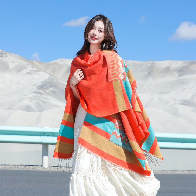 Qinghai Xizang Chaka Salt Lake Tourism Super-large Shawl Female Ethnic Style Thickened Cloak Office Air-conditioned Room Blanket