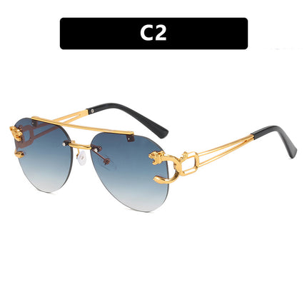 Cross-Border Rimless Toad Mirror Driving Sunglasses Leopard Sunglasses European and American Retro Cut-Edge Double-Beam Sunglasses for Men and Women
