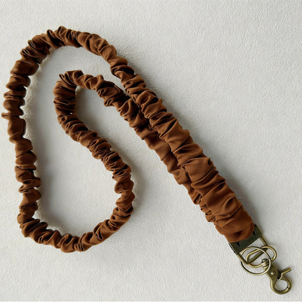 Long Mobile Phone Lanyard with a Neck-Hanging Design, Handmade Sturdy Pleated Fabric Phone Strap with Metal Buckle and Elastic Decorative Chain