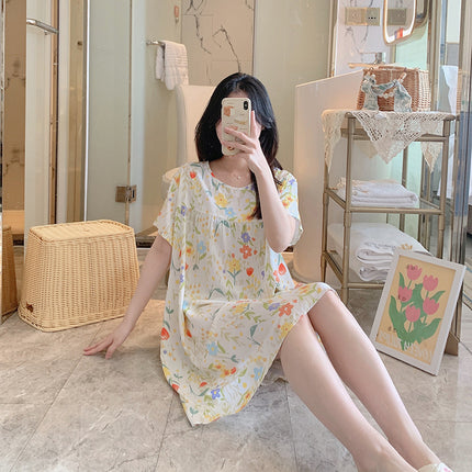 Cotton Silk Nightgown for Women 2026 New Style Casual Short-Sleeved Thin Loose-Fitting High-End Breathable Home Wear That Can Be Worn Outside