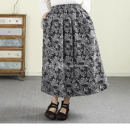 Japanese and Korean-style High-end Jacquard Skirt 2025 Spring and Summer New Cotton and Linen Hip Covering Slimming Waist A- Line Skirt Mid-length Skirt