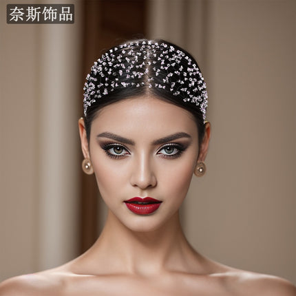 Nais Ns102 Retro Headband, High-End Luxury Hair Accessory, Handmade Hair Net, Crystal Weaving Hair Fixer