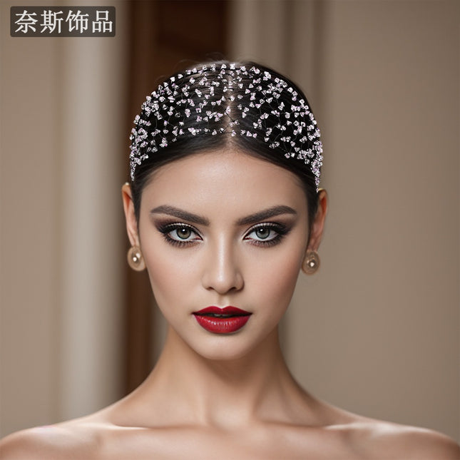 Nais Ns102 Retro Headband, High-End Luxury Hair Accessory, Handmade Hair Net, Crystal Weaving Hair Fixer
