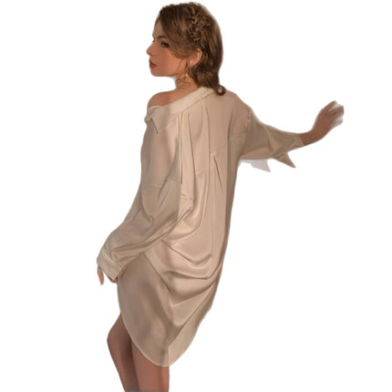 2026 New Sexy Sleepwear for Women, High-End Summer Ice Silk Shirt Nightgown, Thin Style, Boyfriend Pure Desire Style, Can Be Worn Outside