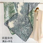 Double-sided silk wool botanical garden blue and green / 135cm