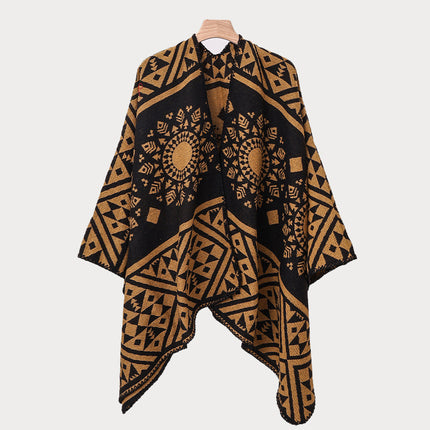 Ethnic Style Hooded Cape Shawl for Women, Fashionable and Stylish Thickened Version, Warm Outerwear for Travel and Photography Scarf