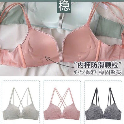 Summer Beautiful Back Bra for Women with Small Breasts, Push-Up Girl's Triangular Cup Adjustable Wire-Free Bra, Seamless Bra Set