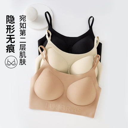 Invisible Traceless Liquid Foundation Beauty Back Underwear One-piece Rimless Comfortable Breathable Semi-fixed Cup Vest Bra for Women