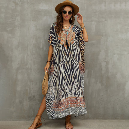 European and American new polyester printed beach dress loose bikini swimsuit cover shirt seaside vacation sun protection shirt for women