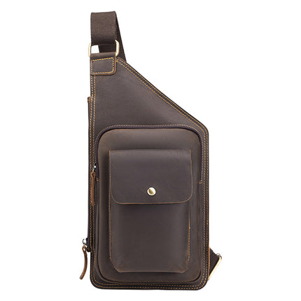 Men's Bag Sports Chest Bag First Layer Cowhide Crossbody Men's Bag Large Capacity Crossbody Bag European and American Retro Crazy Horse Leather Chest Bag