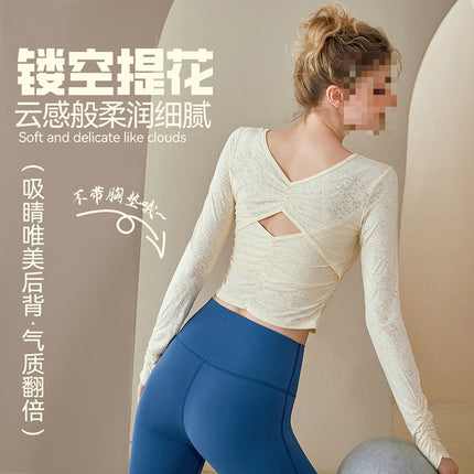Yoga Wear for Women Summer Cross-Border New Style Cut Out Beautiful Back Sports T-Shirt Tops Sports Outdoor Fitness Long-Sleeved Blouses