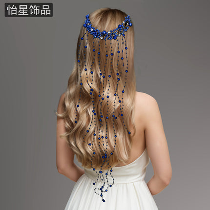 Yixing New Chinese Style National Style Advanced Edge Clip Hair Accessories Traceless Edge Clip Blue Rhinestone Atmospheric Tassel A230