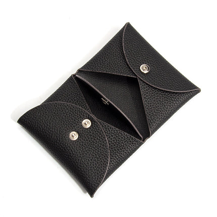 New Style Top Layer Cowhide Mini Coin Purse Card Bag Integrated Japanese Style Small Contrast Color Niche Buckle Leather Coin Bag