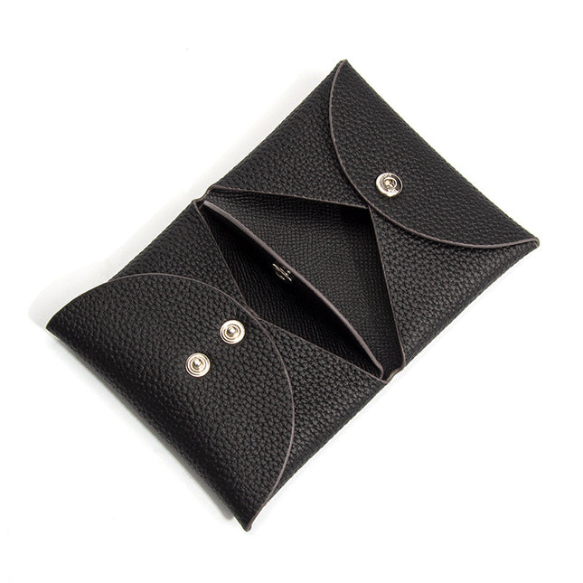 New Style Top Layer Cowhide Mini Coin Purse Card Bag Integrated Japanese Style Small Contrast Color Niche Buckle Leather Coin Bag