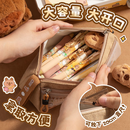 Double-Layer Capibara Pencil Case 2025 New Model Large Capacity Transparent Stationery Box for Girls and Boys Primary School Students Pencil Bag