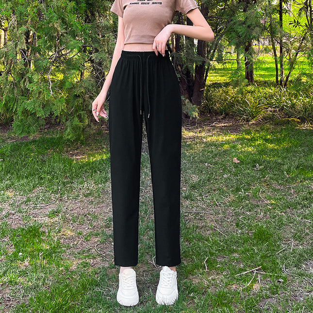 Plus Size Ice Silk Pants for Women Summer Thin 100kg Fat Mm Small People Plus Fat Plus Size Harem Pants Quick-drying Sports Pants