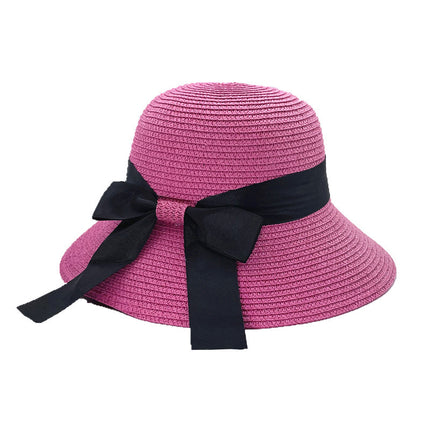 Paper woven straw basin hat bow sun protection straw hat windproof sun hat travel straw hat face slimming lady hat
