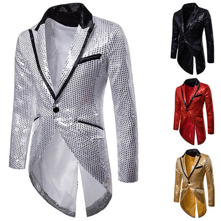 European and American Men's Clothing Autumn and Winter Sequin Decorative Design Evening Dress Tuxedo Men's Lapel Suit Xz31