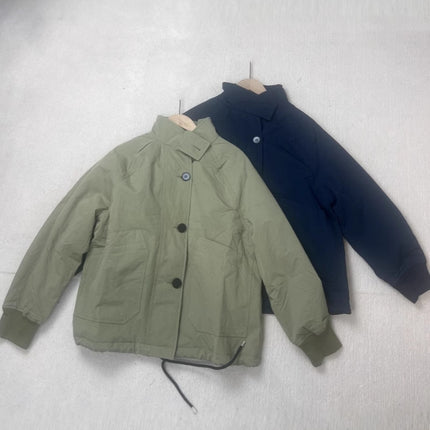 Women's Foreign Trade MH Collar Xizang Blue Army Green Single-breasted Tooling Jacket Cotton-padded Jacket Long-sleeved Jacket