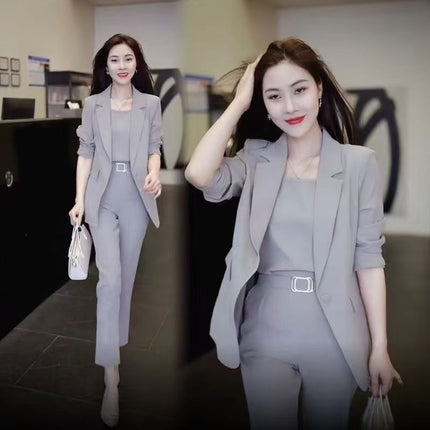 New Spring and Autumn Professional Suit suit Women's 2025 Slim-fit Fashionable Elegant Light Luxury Suit Three-piece Set