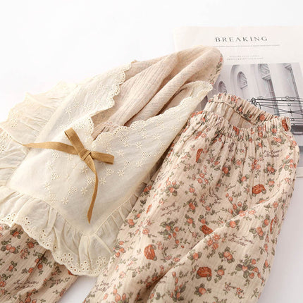 [Retro Rose Garden] Women's Cotton Home Clothes Pajamas Spring and Autumn French Loose Long Sleeve Outwear