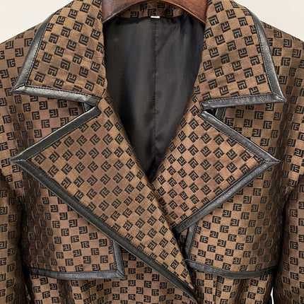 In Stock 2026 Autumn and Winter New European and American Celebrity Fashion Belted Jacquard Maze Pattern Extended Trench Coat