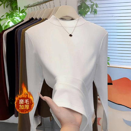 Brushed Thickeneded Small Stand-Up Collar Bottoming Shirt for Women in Spring, Autumn and Winter with Velvet and Thickeneding 2025 New Warm Top for Women