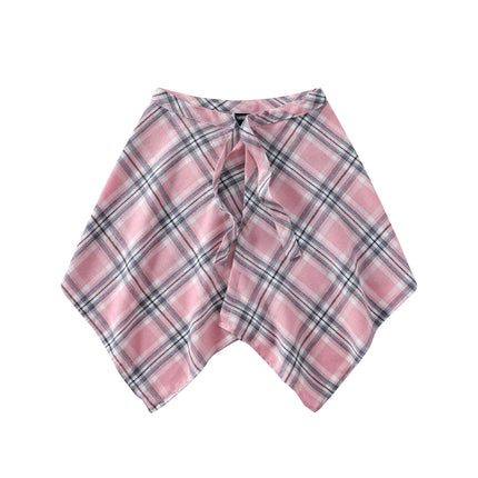 A generation of hair folding artifact color plaid fart curtain one-piece lace-up high street irregular hem Joker skirt