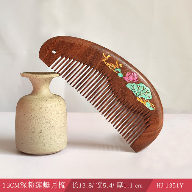 Sandalwood Comb for Meridian Scalp Massage, Anti-Static Hair Comb for Women, Medium-Tooth Volumizing Comb, Meridian Comb Gift Box