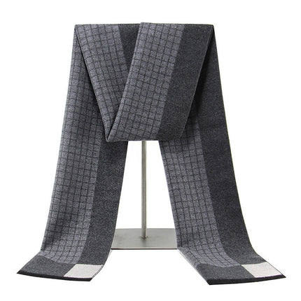 Autumn and winter warm Men's scarf wool blended gray plaid high-end new scarf men's Jacquard brushed scarf