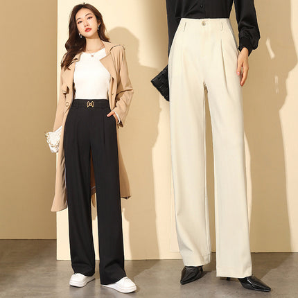 Wide-Leg Pants for Women, New Spring and Autumn Imported High-End High-Waisted Loose Drape Wool Twill Straight Casual Floor-Length Suit