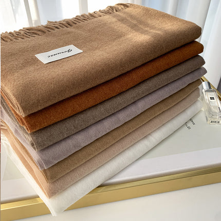 Solid Color Faux Cashmere Scarf for Women, Annual Meeting Red, High-End Feel, Spring and Autumn Woven Neck Scarf, Korean Style Versatile Artistic Warm Shawl