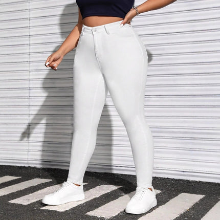 Guangzhou Supply Chain Tiktok Pop In-Stock Black and White Denim Jeans for Women, High Elasticity, Plus Size, Skinny Pants