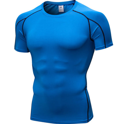 Men's PRO Tight Short-sleeved Fitness Sports Running Training Suit Elastic Quick-drying Clothes Short-sleeved T-shirt Clothes 1053