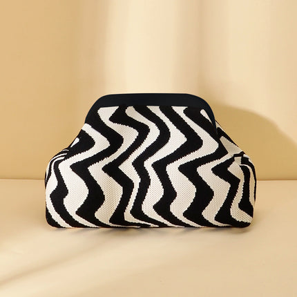 Cross-Border Dropshipping Knitted Bag Striped Clutch Bag for Women Fly-Knit Cloud Versatile Stylish Portable Makeup Bag Large Capacity