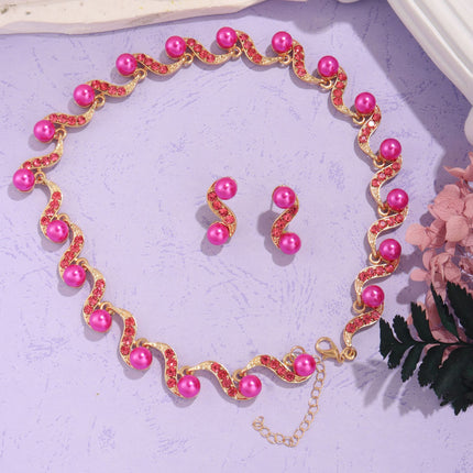 Factory Direct batch cross-border European and American Foreign trade new S-shaped alloy pearl necklace earrings Women's Light luxury niche clavicle chain