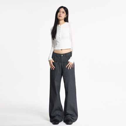 Jiamu American-Style Unisex Casual Pants for Men and Women, High Street Lazy Striped Baggy Drape Slightly Flared Loose Wide-Leg Straight Pants