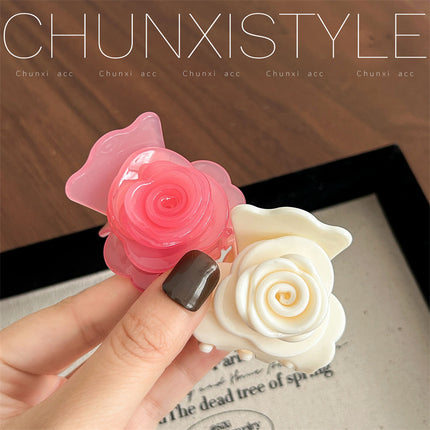 Double-Sided Rose Flower Hairpin ~ Korean France Elegant Medium Ponytail Clip Hair Clip French Shark Clip